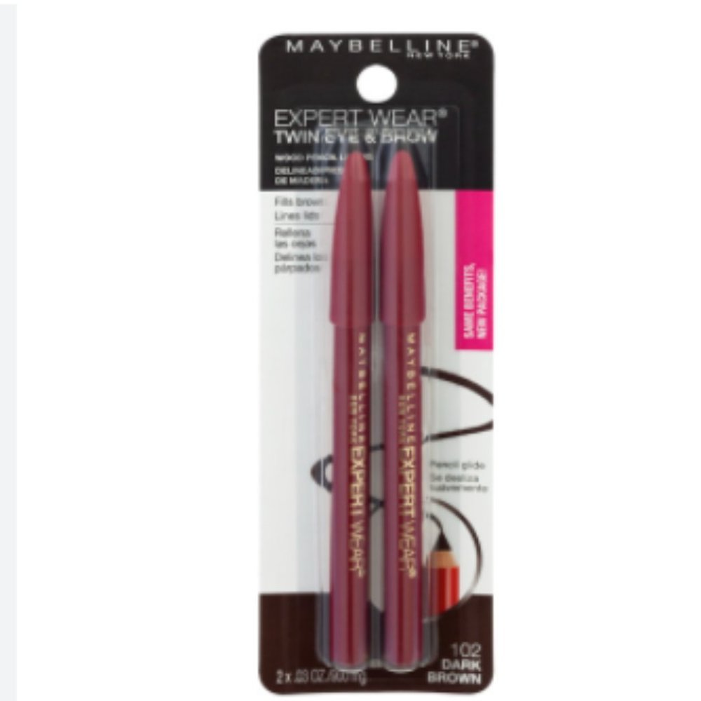2 Pack Maybelline Expert Wear Twin Brow & Eye Pencils, Dark Brown